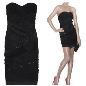 Alice + Olivia Black Rhinestone Mini Dress Size 6